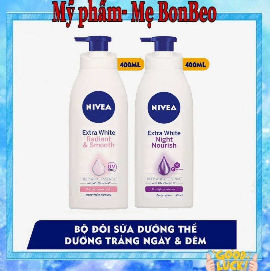 Bộ 2 sữa dưỡng thể trắng da ngày 400ml & đêm nivea 400ml