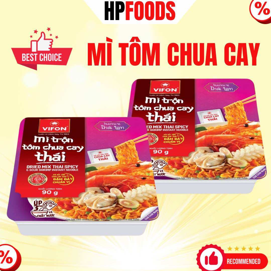 Mì trộn sốt Tôm Chua Cay ViFon hộp 90-Mì trộn xào ăn liền vị Tôm chua cay siêu ngon