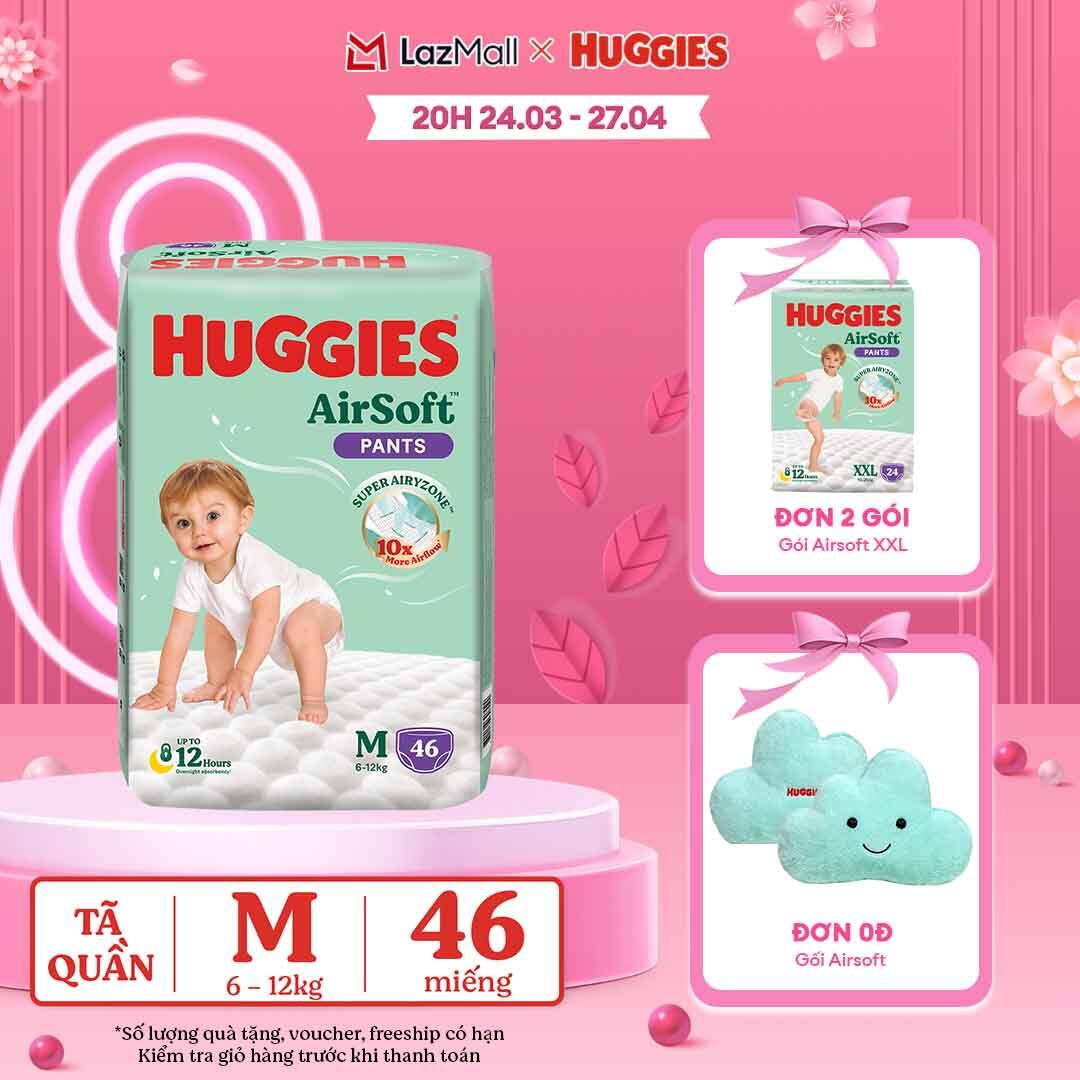 [CHỈ 20h 04-07.05 MUA LÀ CÓ QUÀ]  Tã quần Huggies Airsoft size M gói 46 miếng