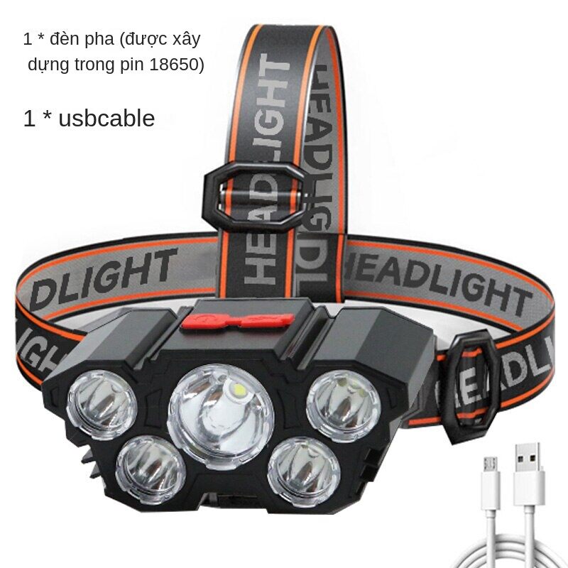5 LED Headlamp Rechargeable with Built in 18650 Battery Strong Light Headlight Camping Adventure Fishing Head Light Flashlight