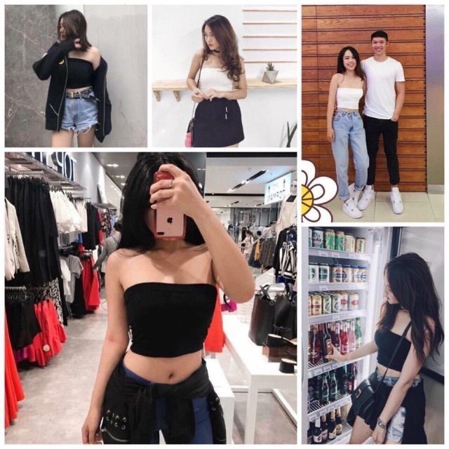 Áo ống trơn đen trắng