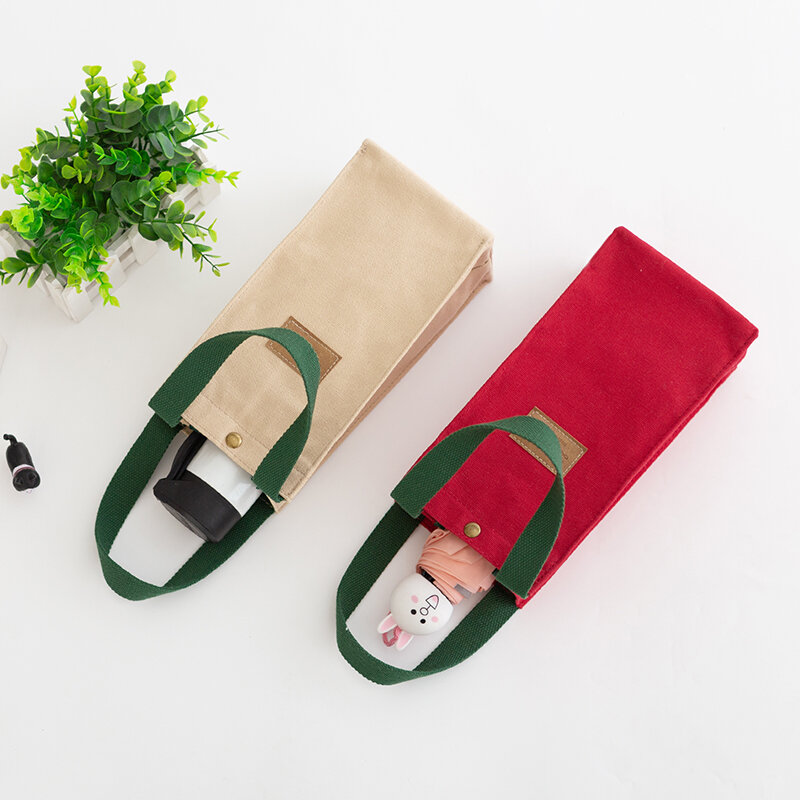 Hand Canvas Bag Portable shui bei dai Going to Work Hand Bag Universal Cup Set Simple Solid Color Small Cloth Bag Square Sling Bag