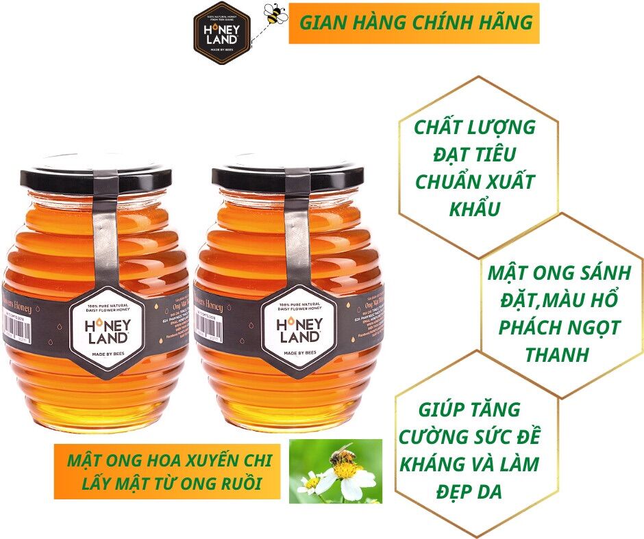 Bộ 2 mật ong rừng hoa Xuyến Chi HONEYLAND 1000g mật ong nguyên chất