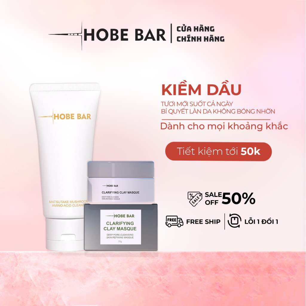 Combo Mặt Nạ Đất Sét + Sữa Rửa Mặt 50ml HOBEBAR Dưỡng Sáng Da Sạch Sâu Cấp Ẩm