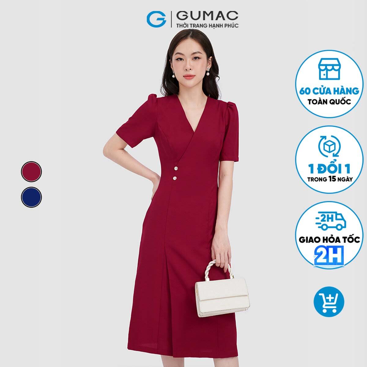 Đầm chéo ngực phối nút thời trang GUMAC DC11055