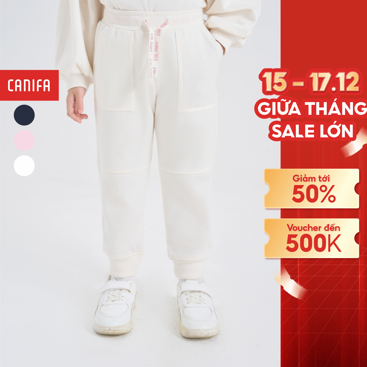 15-17.12 GIẢM TỚI 50% Quần nỉ bé gái CANIFA dáng jogger 1BP24W002