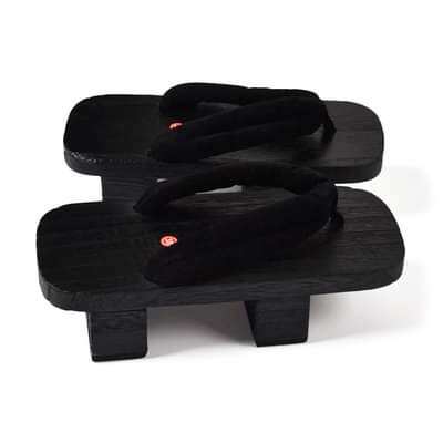 Geta guốc gỗ đế đen Unisex Đế Bọc Cao Su Không Trơn Trượt Quai Lót Bông Không Đau Chân