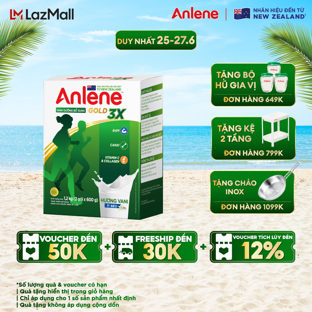 [GIẢM 15% ĐẾN 150K - ĐƠN 649K TẶNG BỘ HŨ GIA VỊ] Sữa bột Anlene Gold 3X hương Vanilla hộp giấy 1.2kg