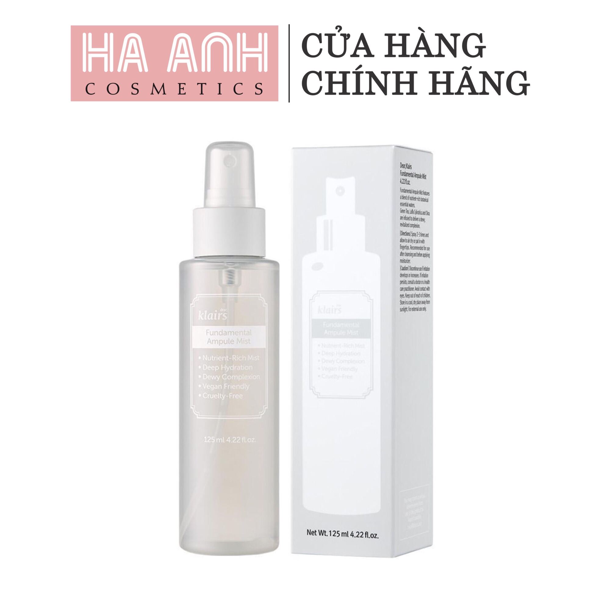 Xịt Khoáng Klairs Fundamental Ampule Mist 125Ml (Cung Cấp Dưỡng Chất Dưỡng Ẩm Chuyên Sâu & Chống Oxy Hoá)