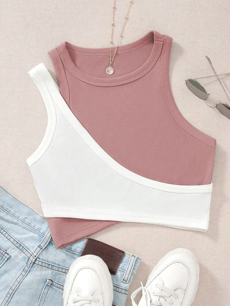 Áo croptop tà xéo mix Áo Trắng lệch vai 