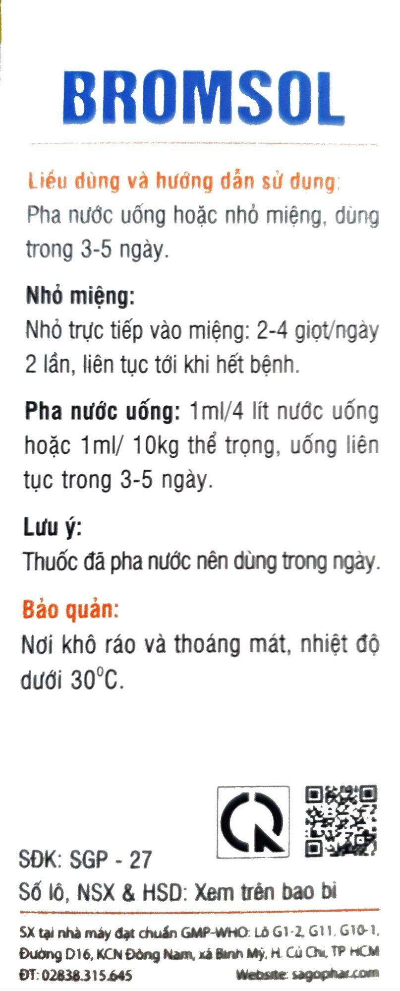 Sago BROMSOL (Lọ lớn 20ml) - Thông khí quản, giảm khò khè, long đờm, dễ thở. Sản phẩm cao cấp chuyên dùng cho gà đá, chim cảnh