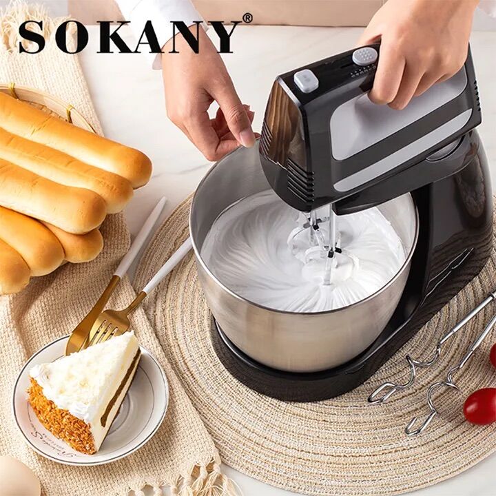 Máy nhào bột đánh trứng rãnh tay hoặc cầm tay chính hãng SOKANY công suất lớn 400w, kèm âu siêu to 3.5L