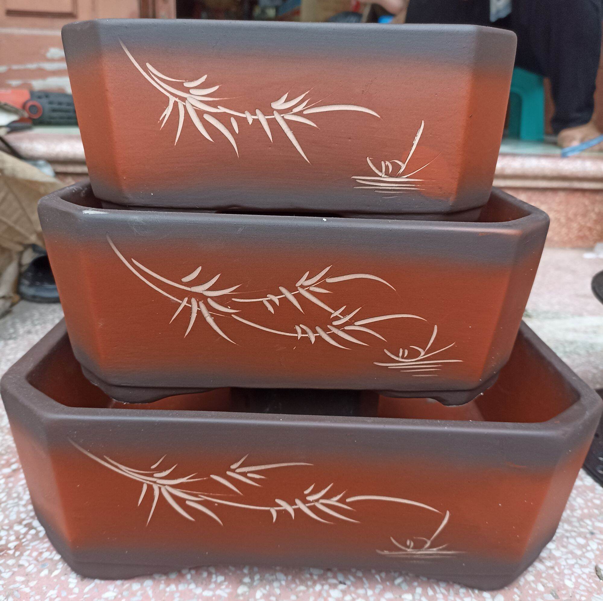 bộ 3 chậu bonsai hình hộp