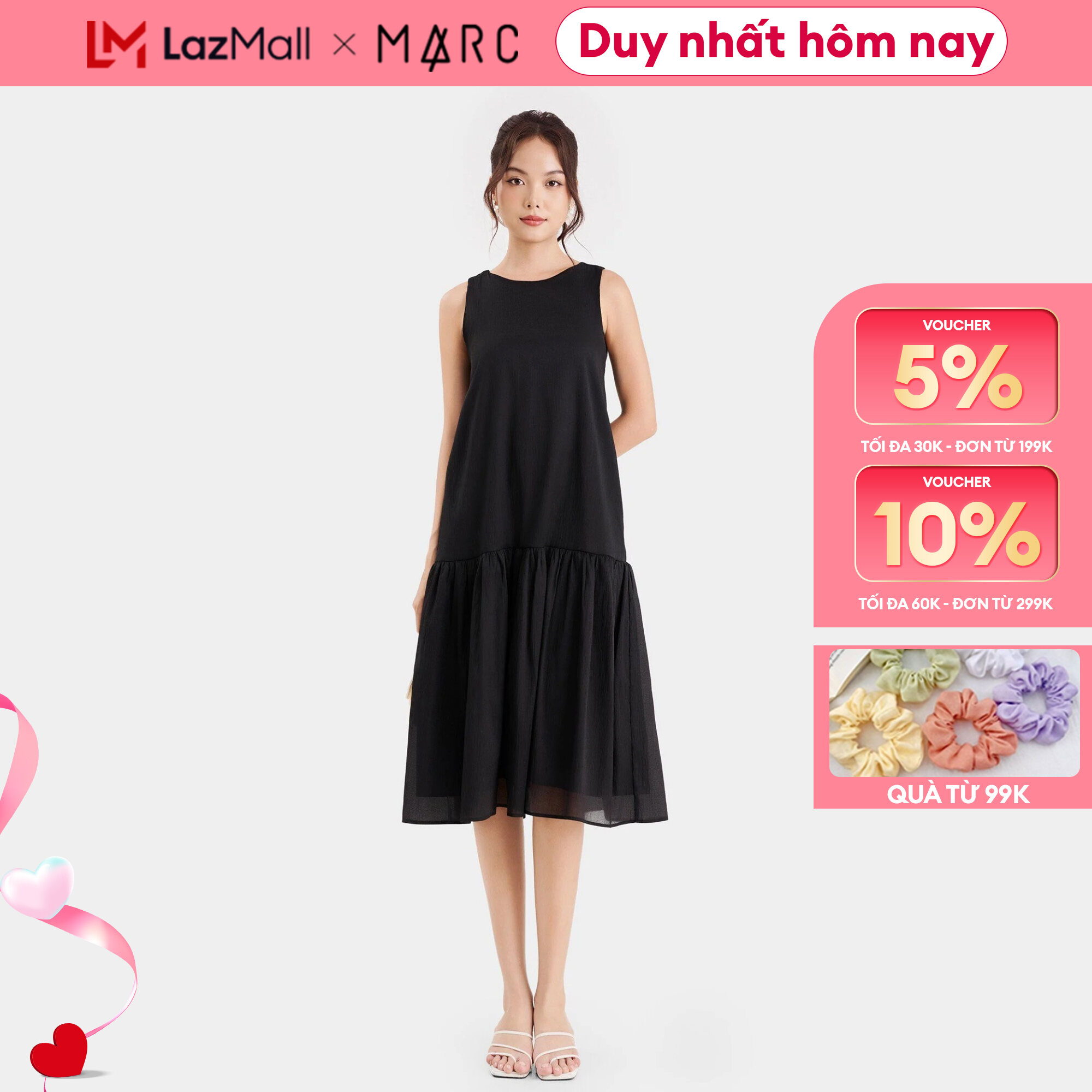 Đầm midi form suông sát nách thắt nơ lưng Nữ MARC FASHION CBLH073023