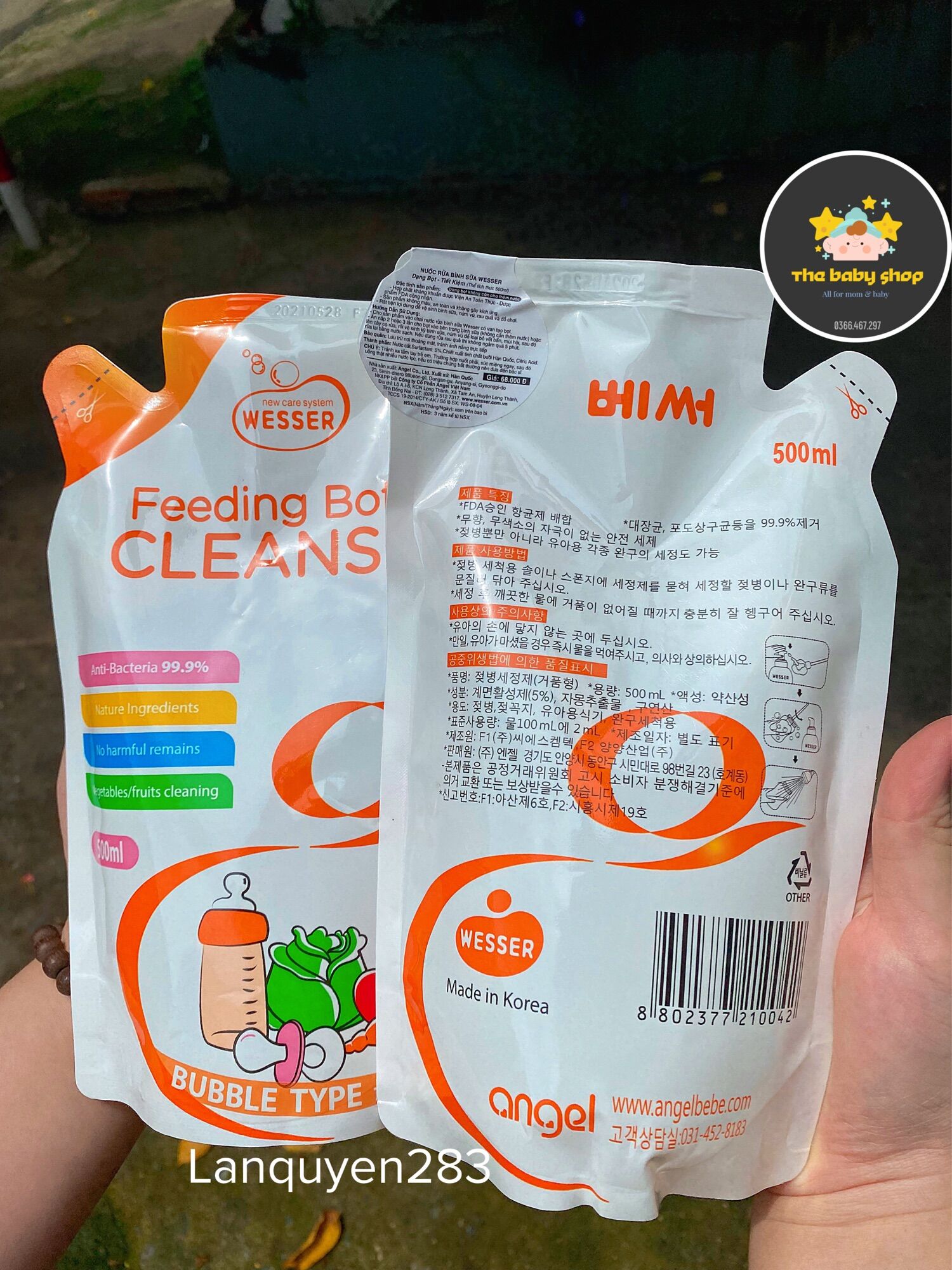(Dạng túi) Nước súc bình sữa wesser 500ml