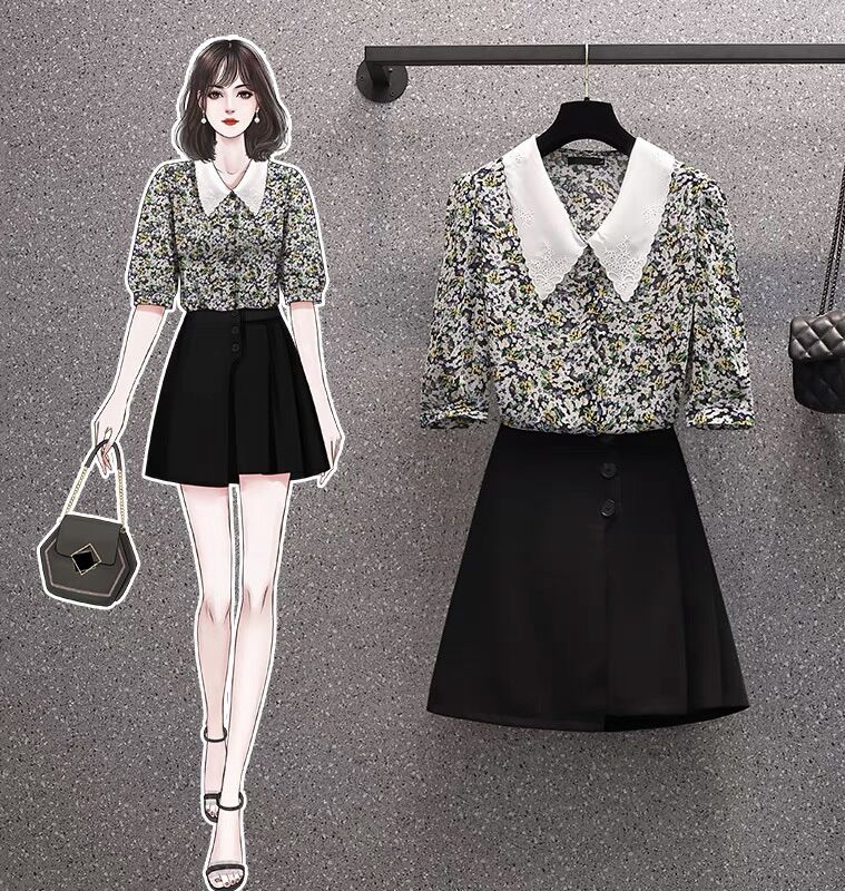 Áo vero moda auth tuồn phối hoa nhí đen size s