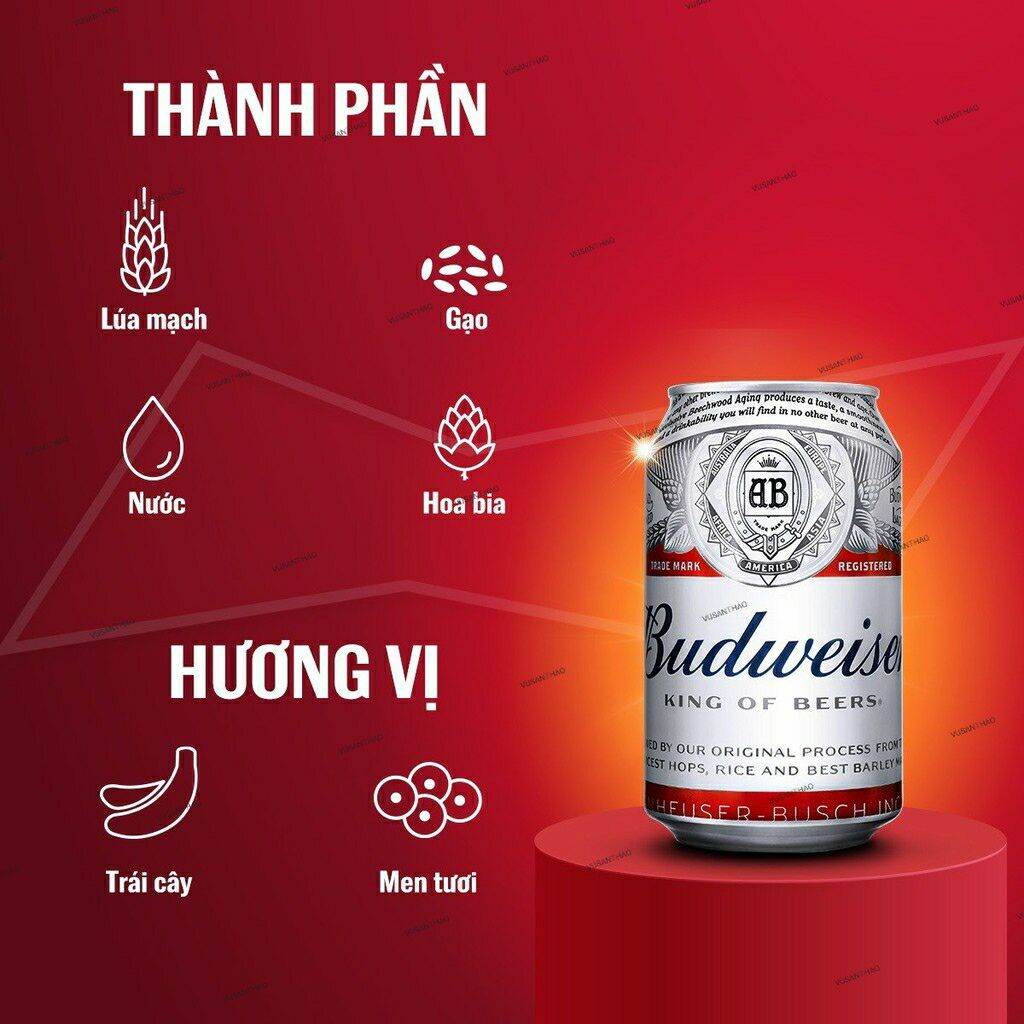 Bia Budweiser lon 330ml. Date 11/2021