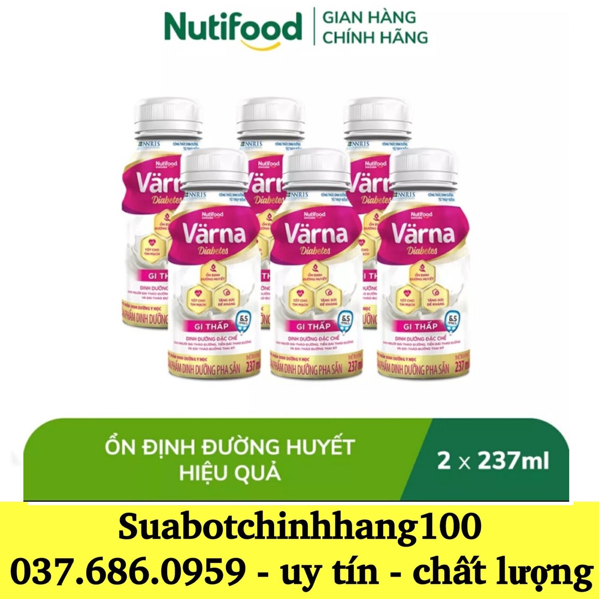 Lốc 6 chai sữa bột pha sẵn Varna diabetes 237ml