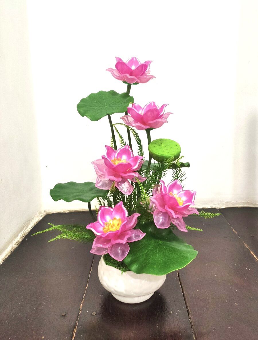 Chậu hoa pha lê -hoa sen cao 55cm