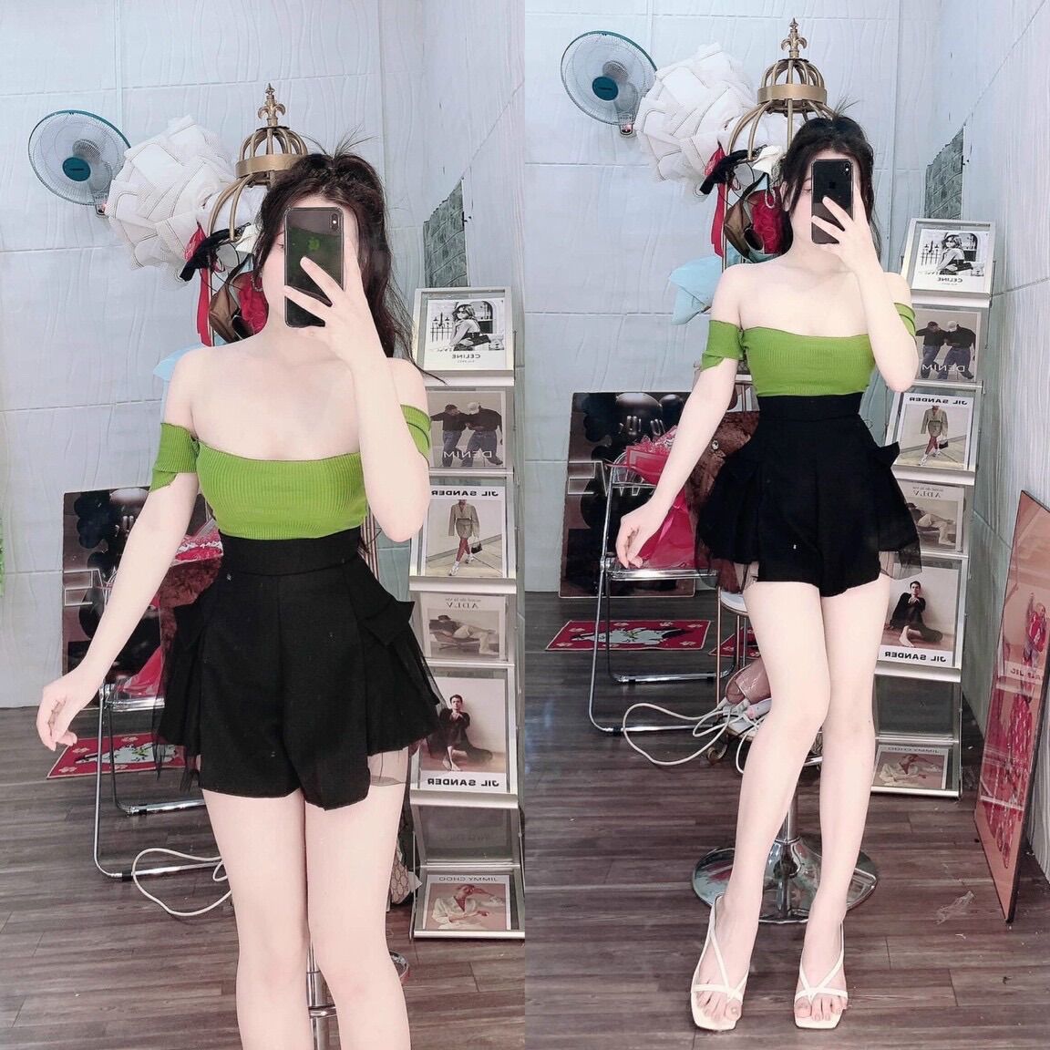 Quần xoè giả váy phối lưới ren