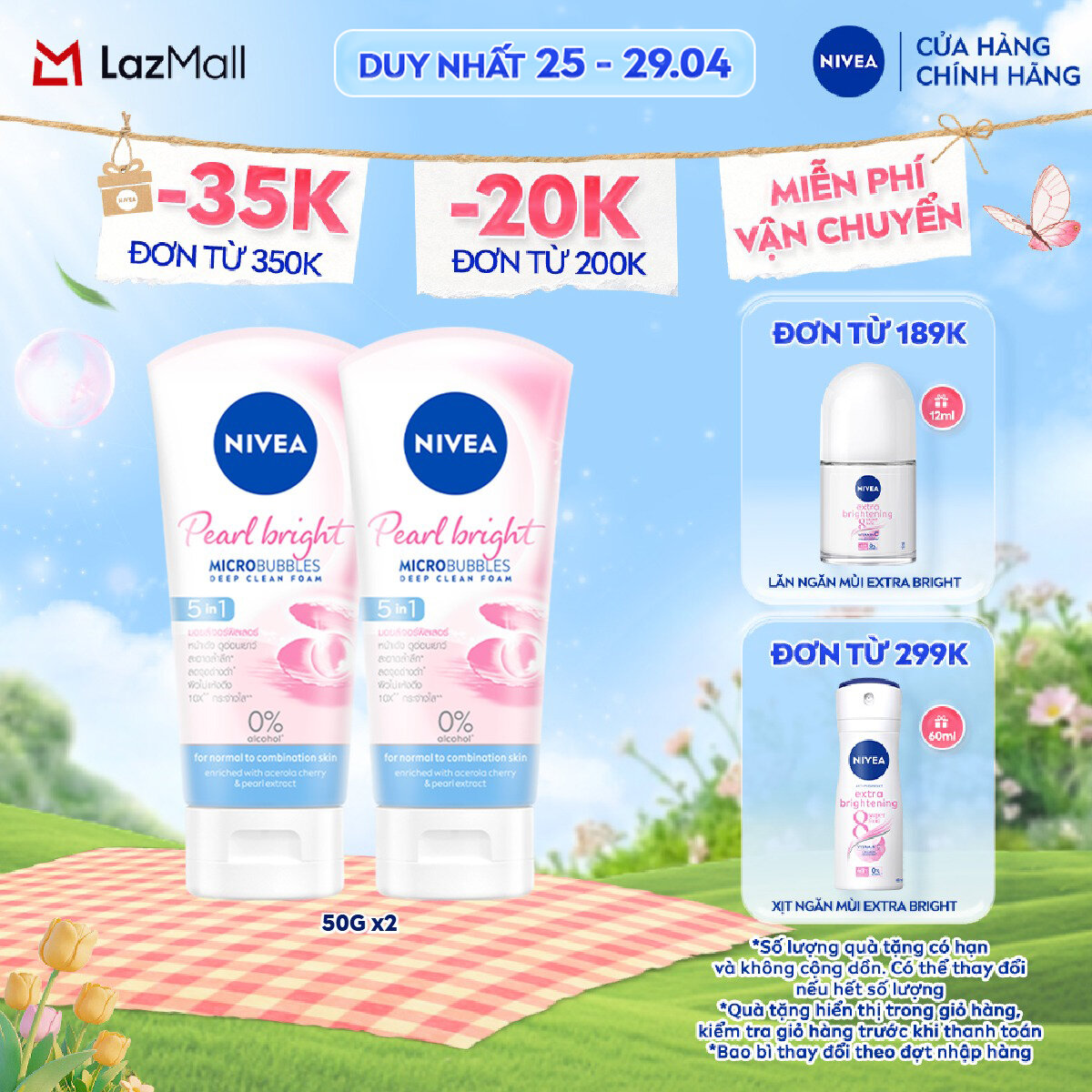 Bộ 2 Sữa Rửa Mặt NIVEA Pearl White Giúp Trắng Da Ngọc Trai (50 g) - 86704x2