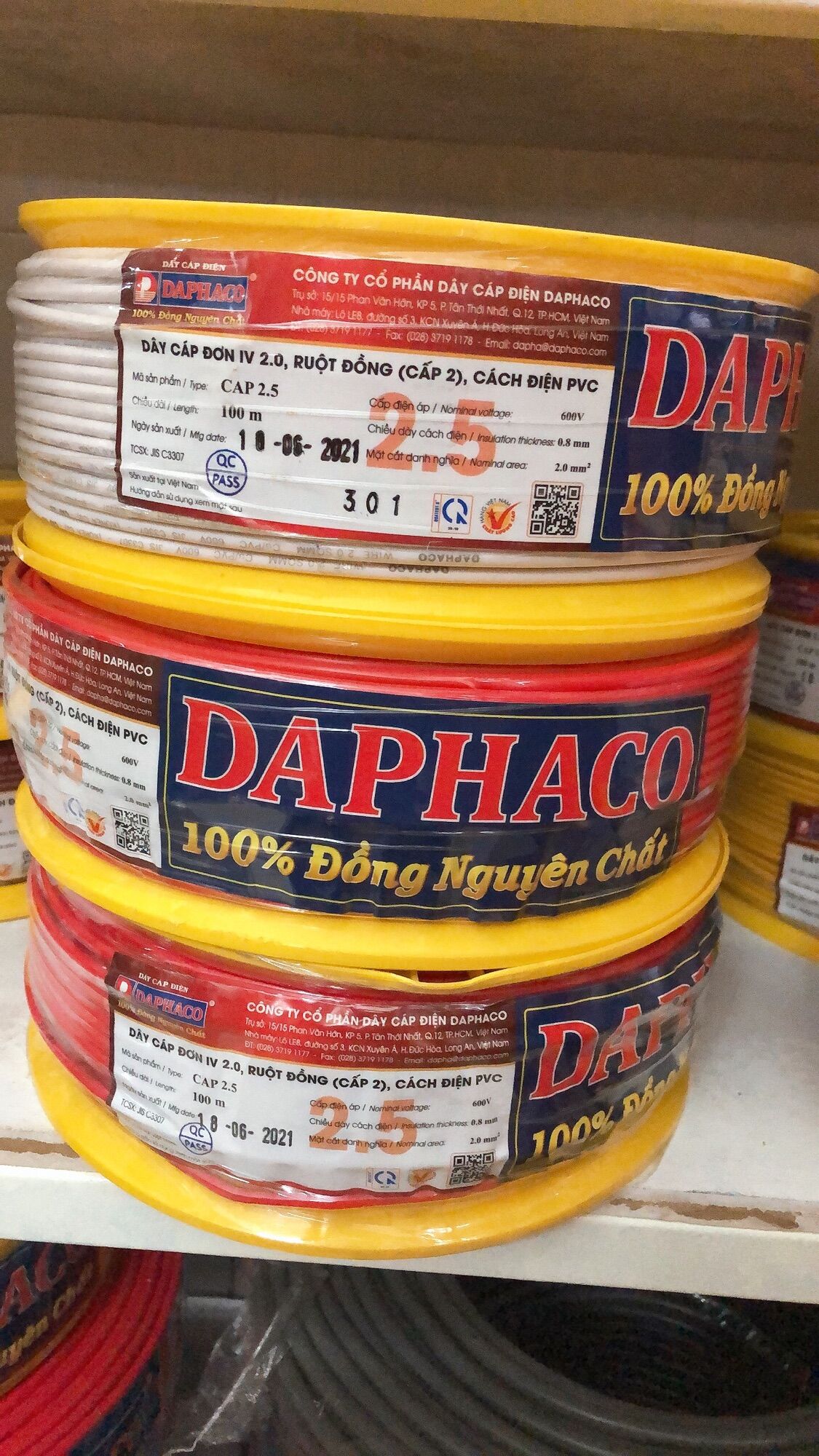 Dây 2.5mm2 7 lõi đồng 100% hiệu