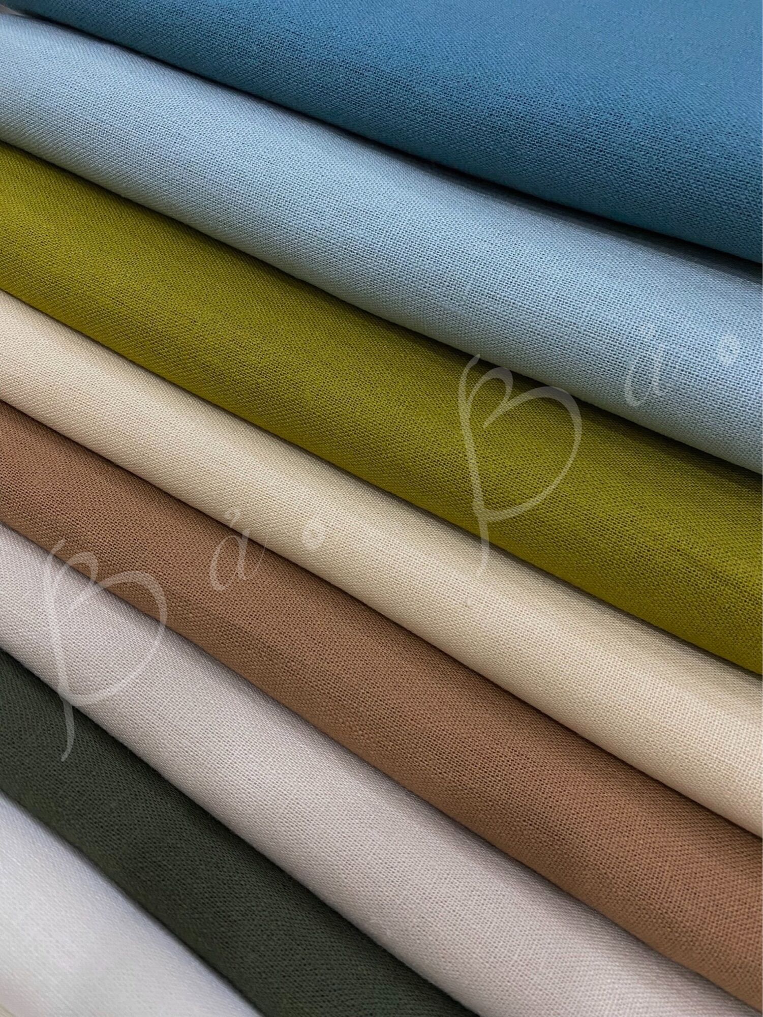 Vải linen bột màu trơn basic kiện stock mềm mịn rũ khổ 1m35