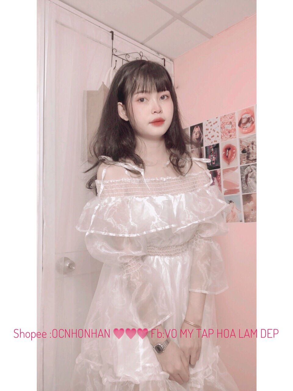 Đầm bẹt vai nhún xoè tiểu thư