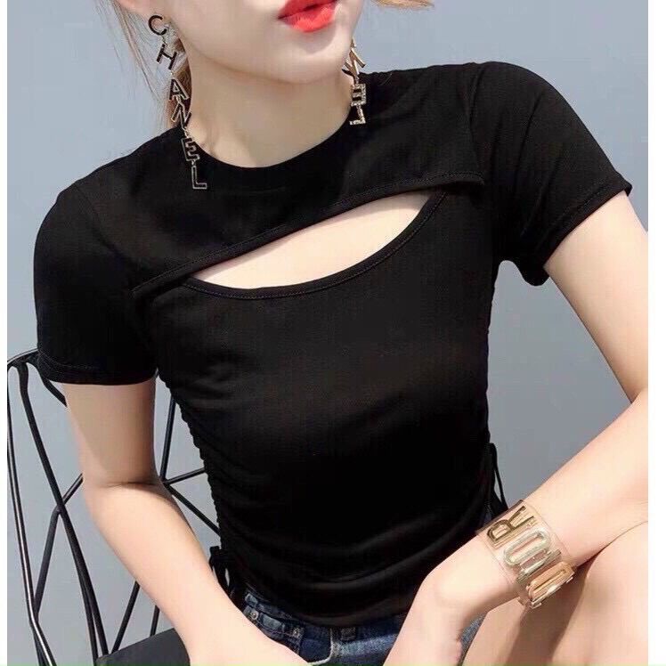Áo croptop xẻ ngực rút 2 bên