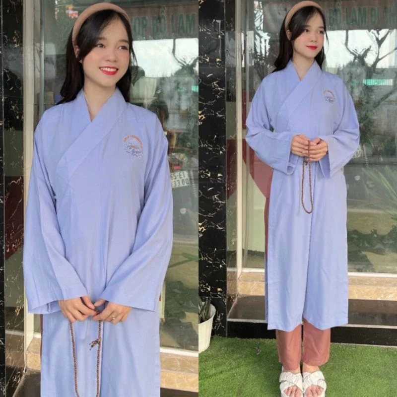 Áo Tràng Silk Lam thêu hoa sen siêu mát