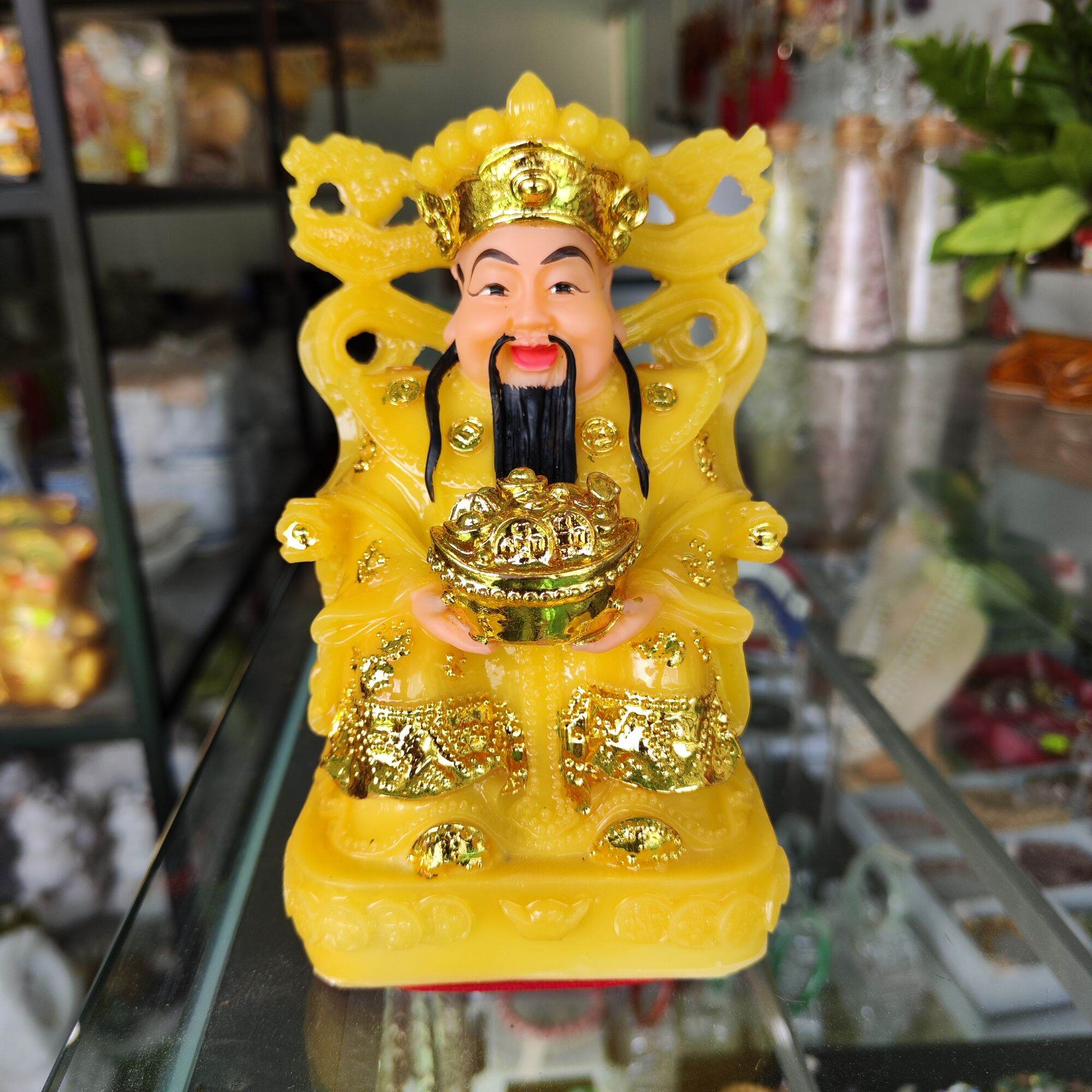 Tượng thần tiền đá đúc cao 15cm màu vàng