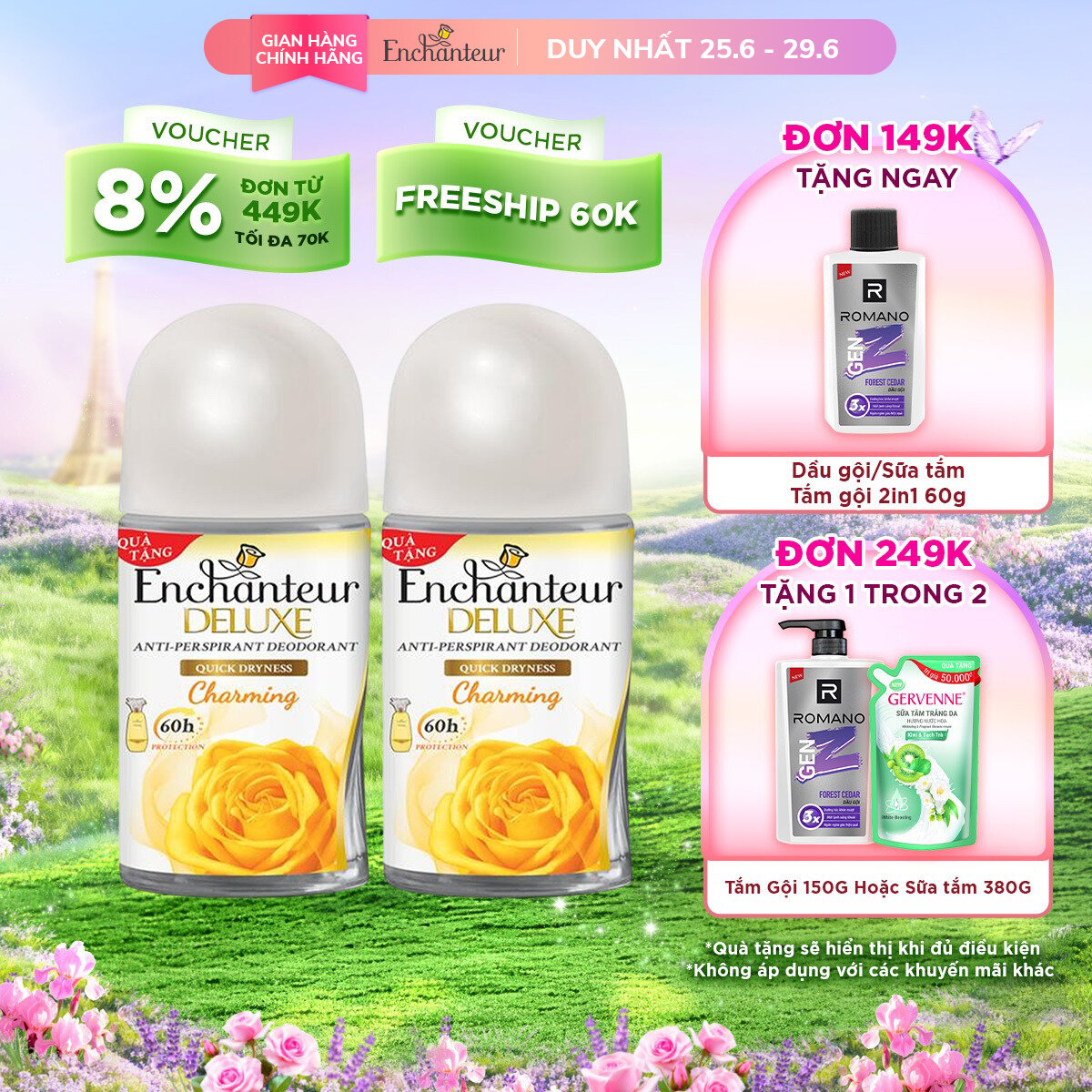Combo 2 Lăn khử mùi Enchanteur Charming 50ml/ Chai