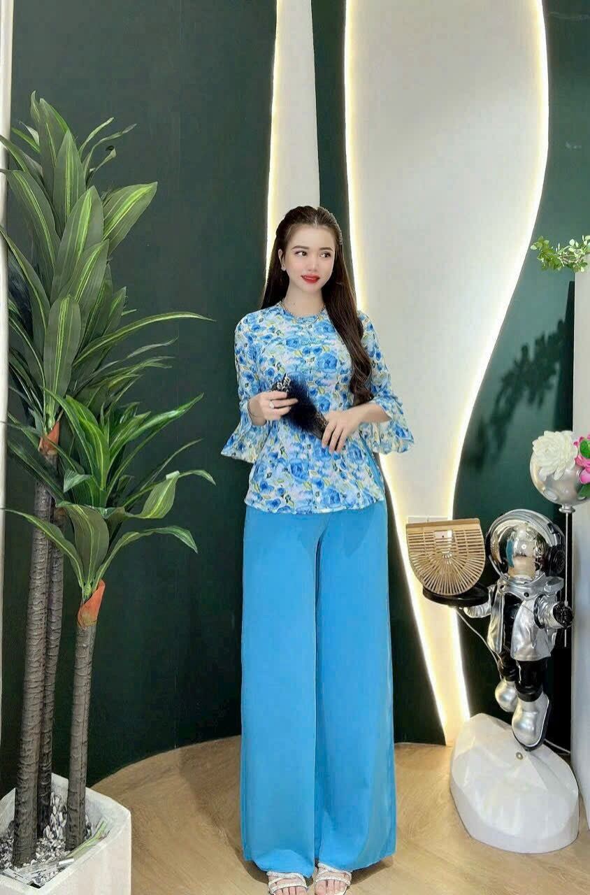 ( Miễn phí ship)Set bà ba tay loa nút tàu mẫu hot lụa mango mềm 56-65kg tùy chiều cao