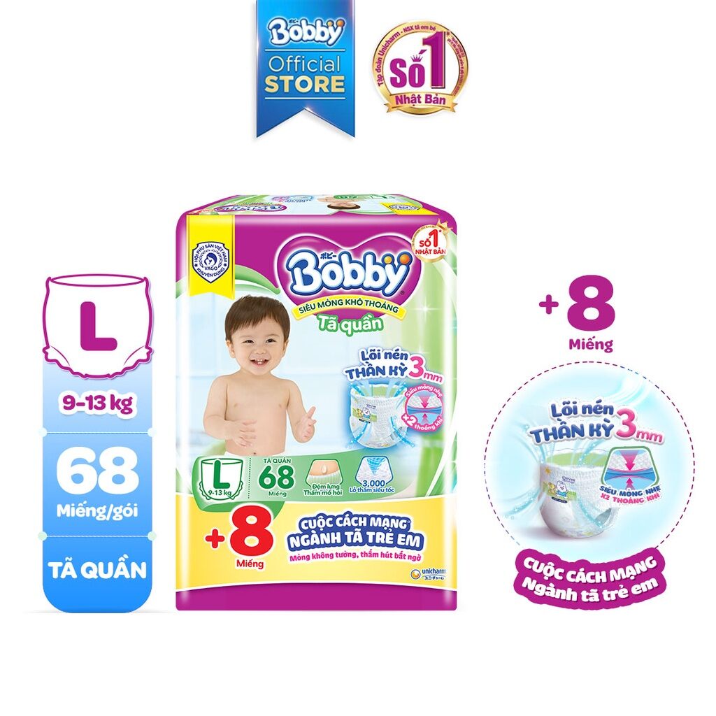 Tã quần bobby mẫu mới l68+8