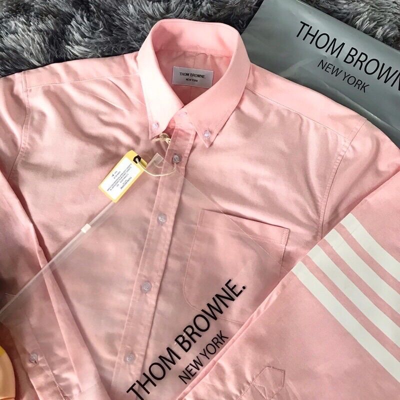 Áo sơ mi Thom Brown hồng 4 sọc trắng