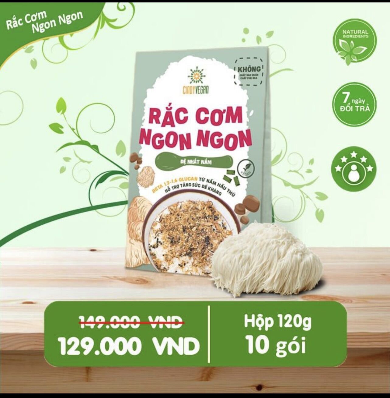 RẮC CƠM NGON NGON CINDY VEGAN RA MẮT 4 VỊ