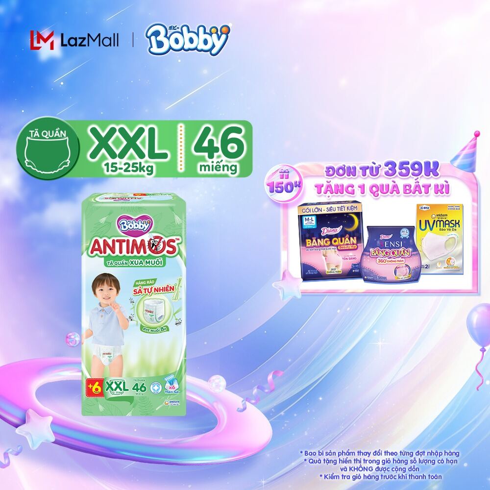 [MỚI] Tã Quần Xua Muỗi Bobby Antimos – Hàng rào Sả tự nhiên Bye Muỗi 8H - Size M/L/XL/XXL