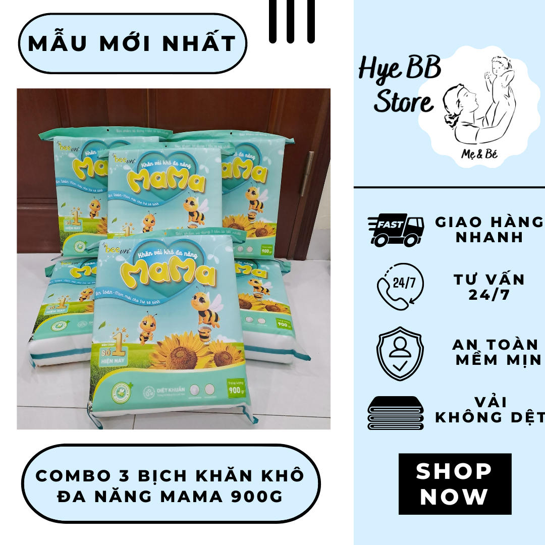 [HÀNG CHÍNH HÃNG] COMBO 3 BỊCH KHĂN VẢI KHÔ ĐA NĂNG MAMA 900G