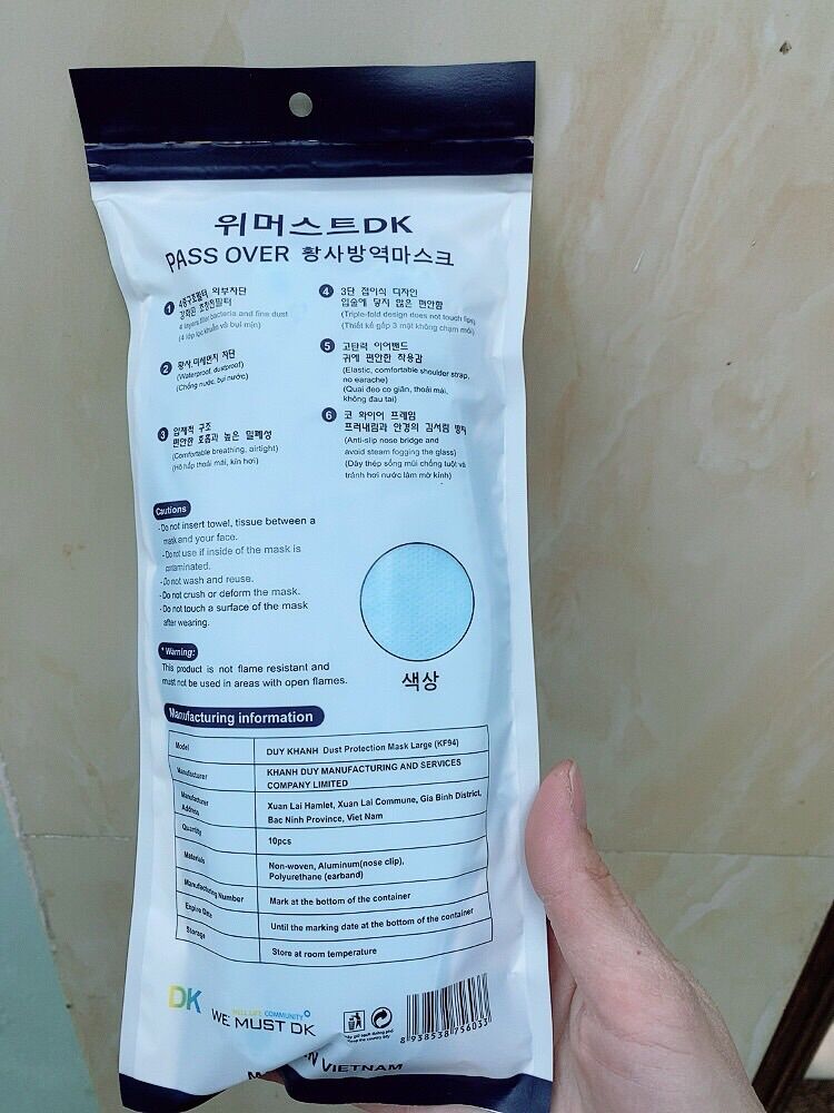 5 gói khẩu trang (50 chiếc) Khẩu trang KF94 DK (Duy Khánh)
