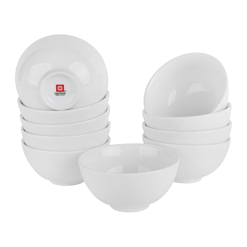 10 chiếc bát cơm trắng sứ long phương 4.5”