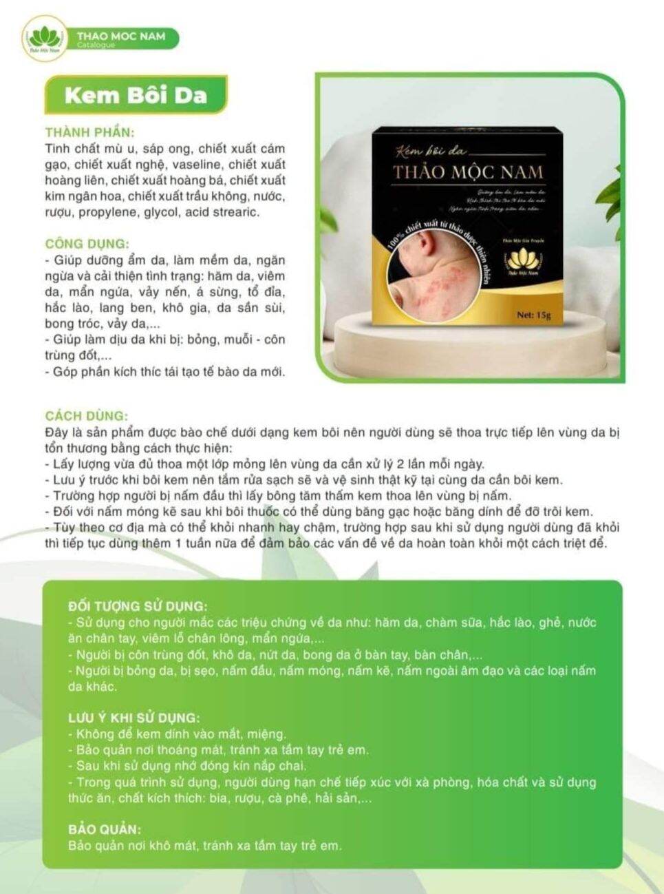 Kem bôi da Thảo Mộc Nam - Mẫu mới 15gr