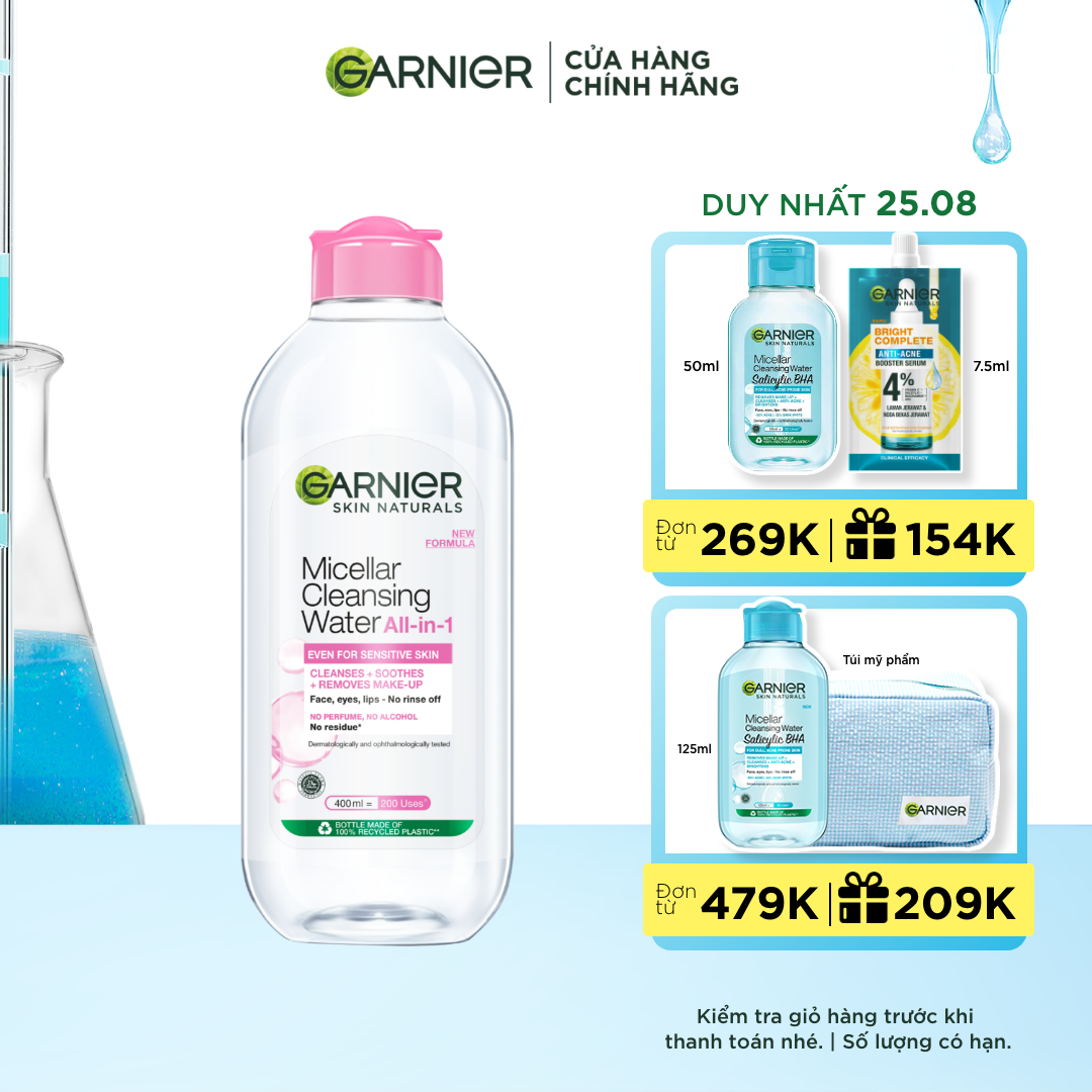 Nước làm sạch và tẩy trang cho da nhạy cảm Garnier Micellar Water 400ml