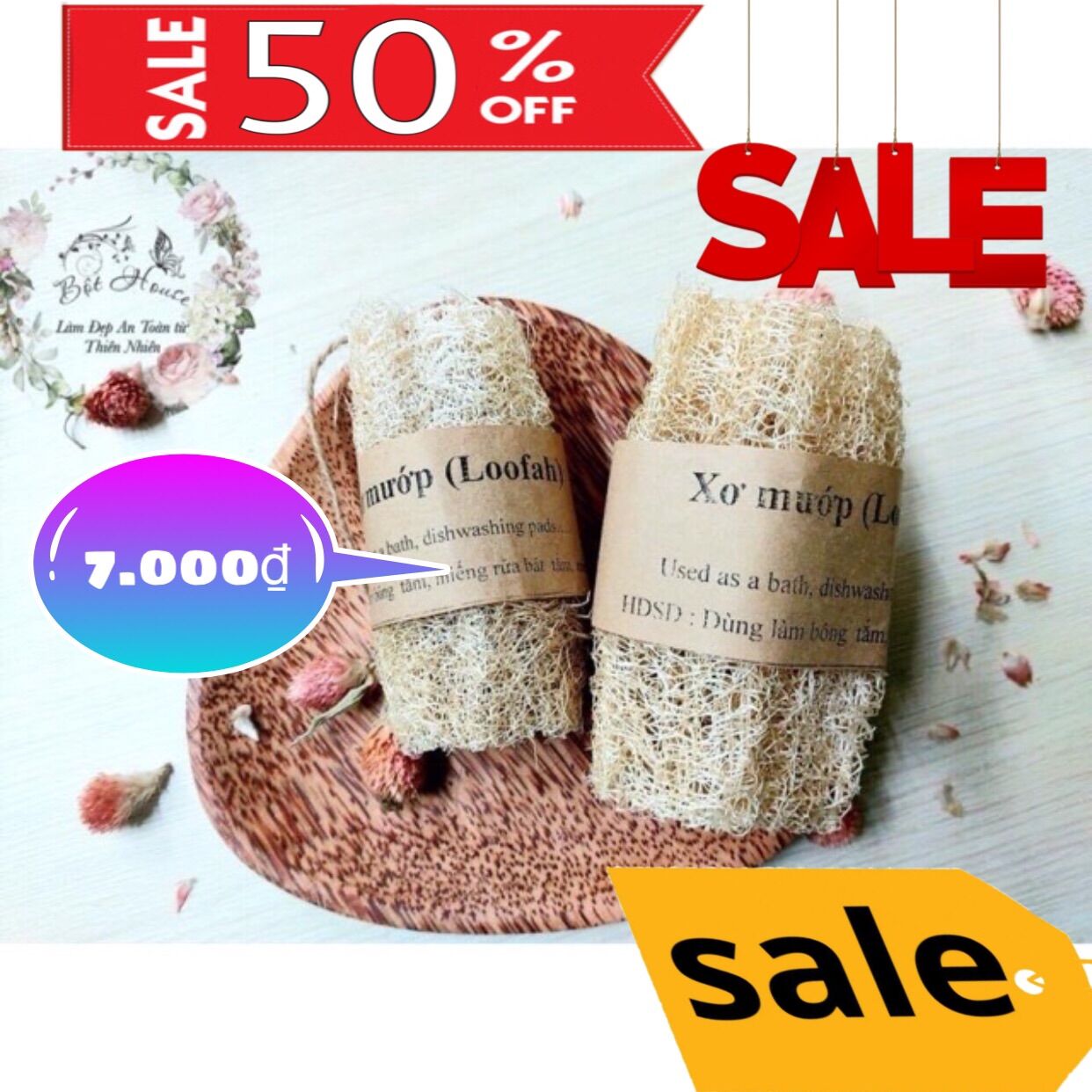 [HCM](BỘTHOUSE) Bông tắm sơ mướp hữu cơ  giúp tẩy tế bào chết da hiệu quả