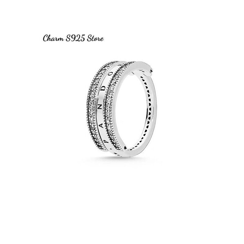 Nhẫn đeo tay pandora ale 3 mảnh ghép đính đá bạc s925