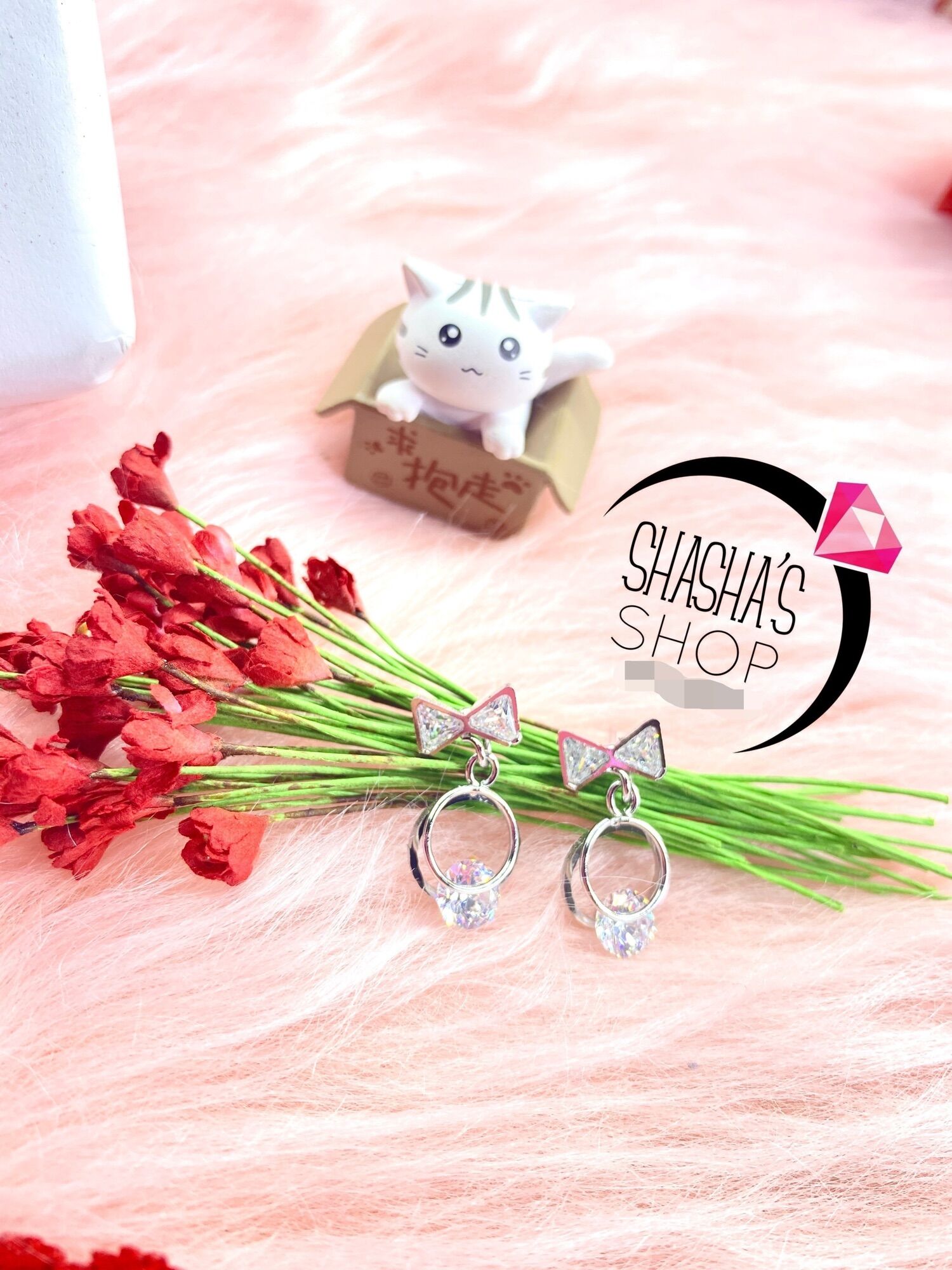 Bông Tai inox B0012 - Nơ Tròn Xink xink bảo hành vĩnh viễn