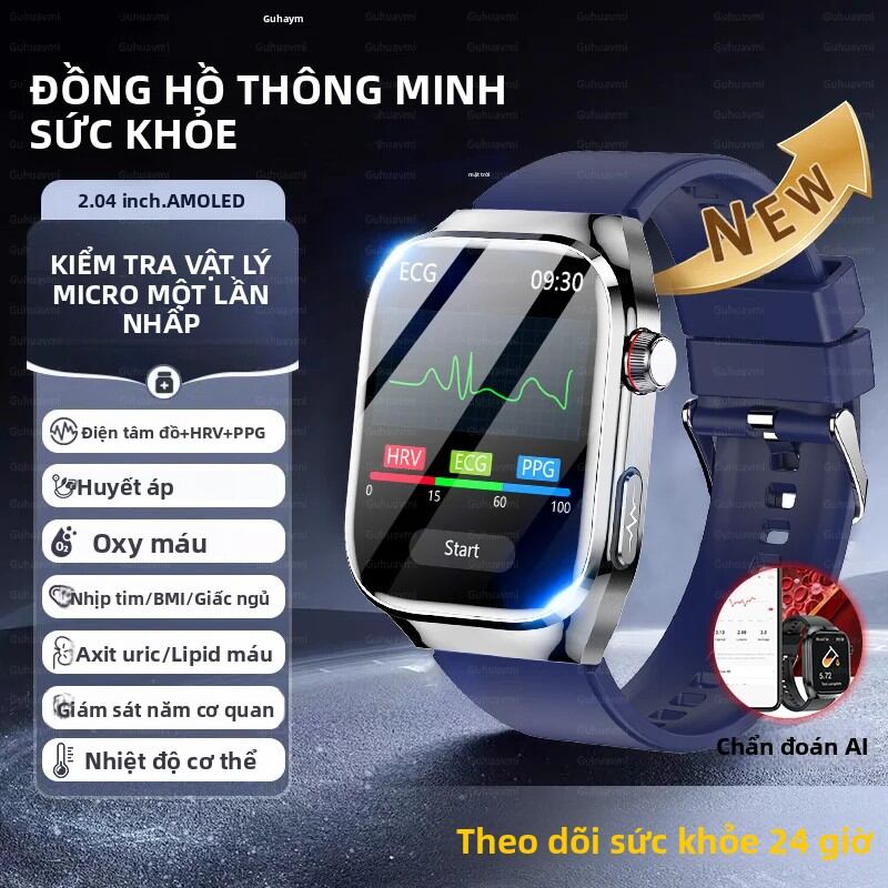 Đồng Hồ Thông Minh Theo Dõi Sức Khỏe Nam Giới 2025, Đo Điện Tâm Đồ (ECG), Nồng Độ Oxy Trong Máu, Huyết Áp, Nhiệt Độ, Hỗ Trợ Gọi Bluetooth HD, Đo Axit Uric, Mỡ Máu, Theo Dõi Thể Dục.