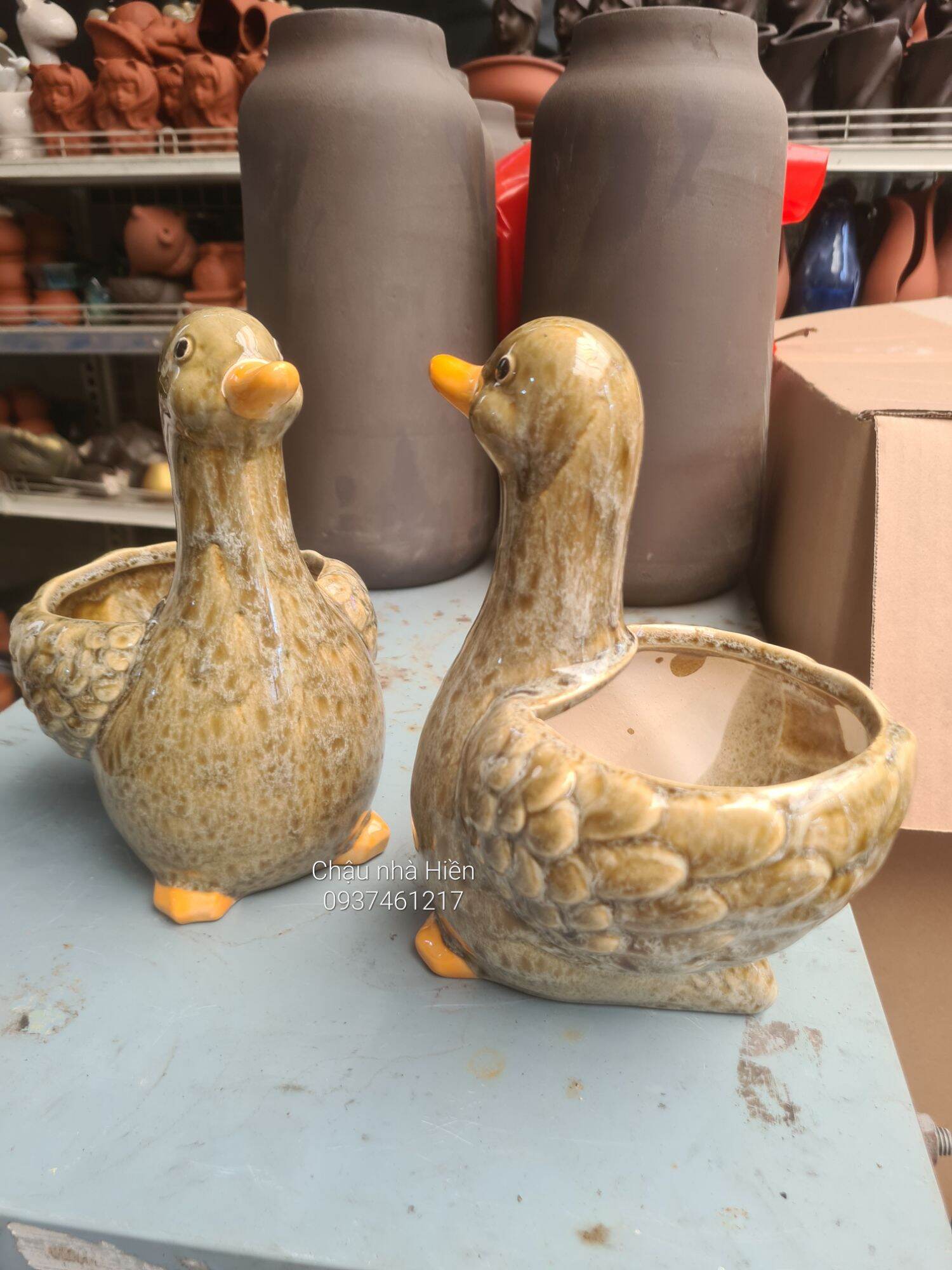 Chậu đất nung Bình Dương hình vịt tráng men