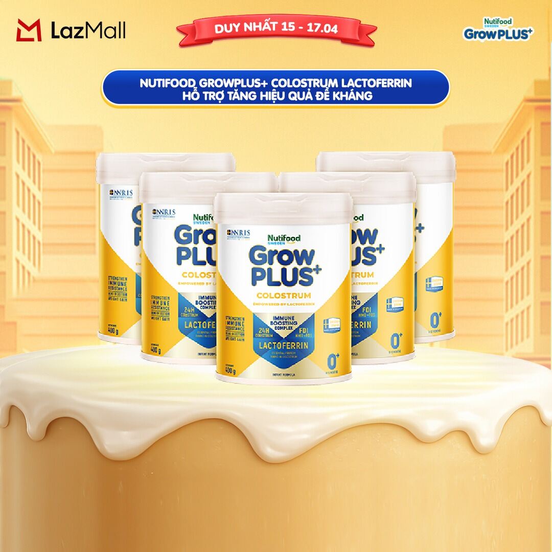 Combo 5 Sữa bột Nutifood Sweden GrowPLUS+ Colostrum Lactoferrin 0+ 400g