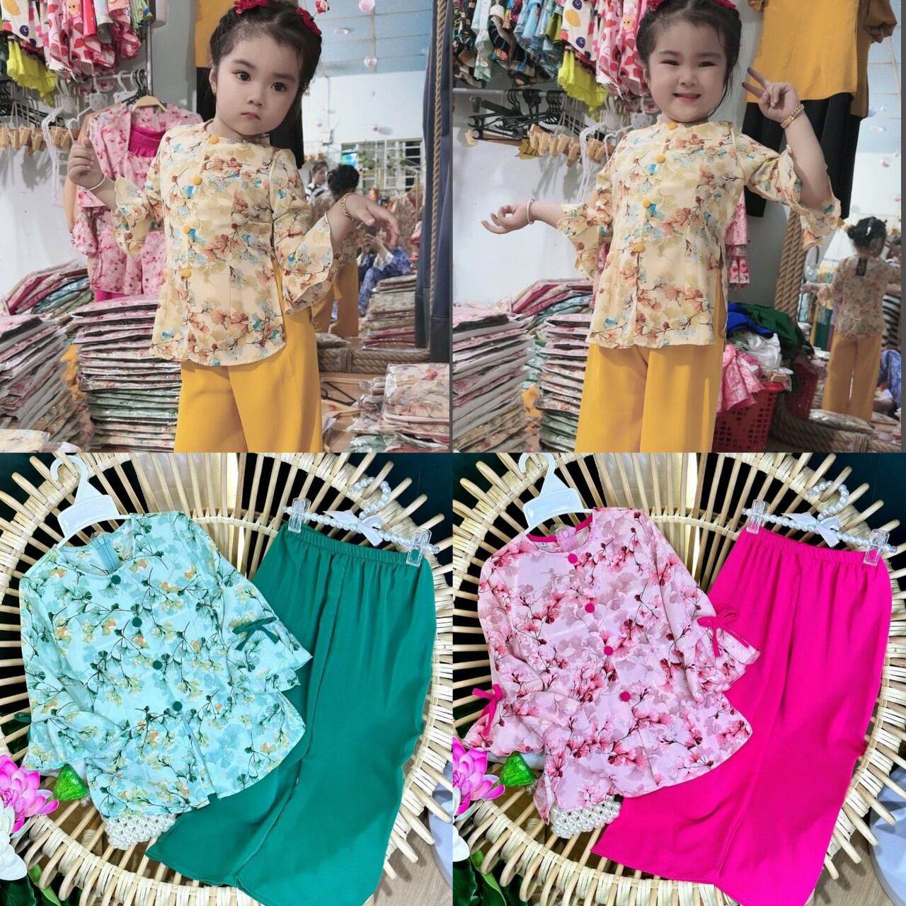 Bộ bà ba cho bé gái Chất lụa mango loại 1