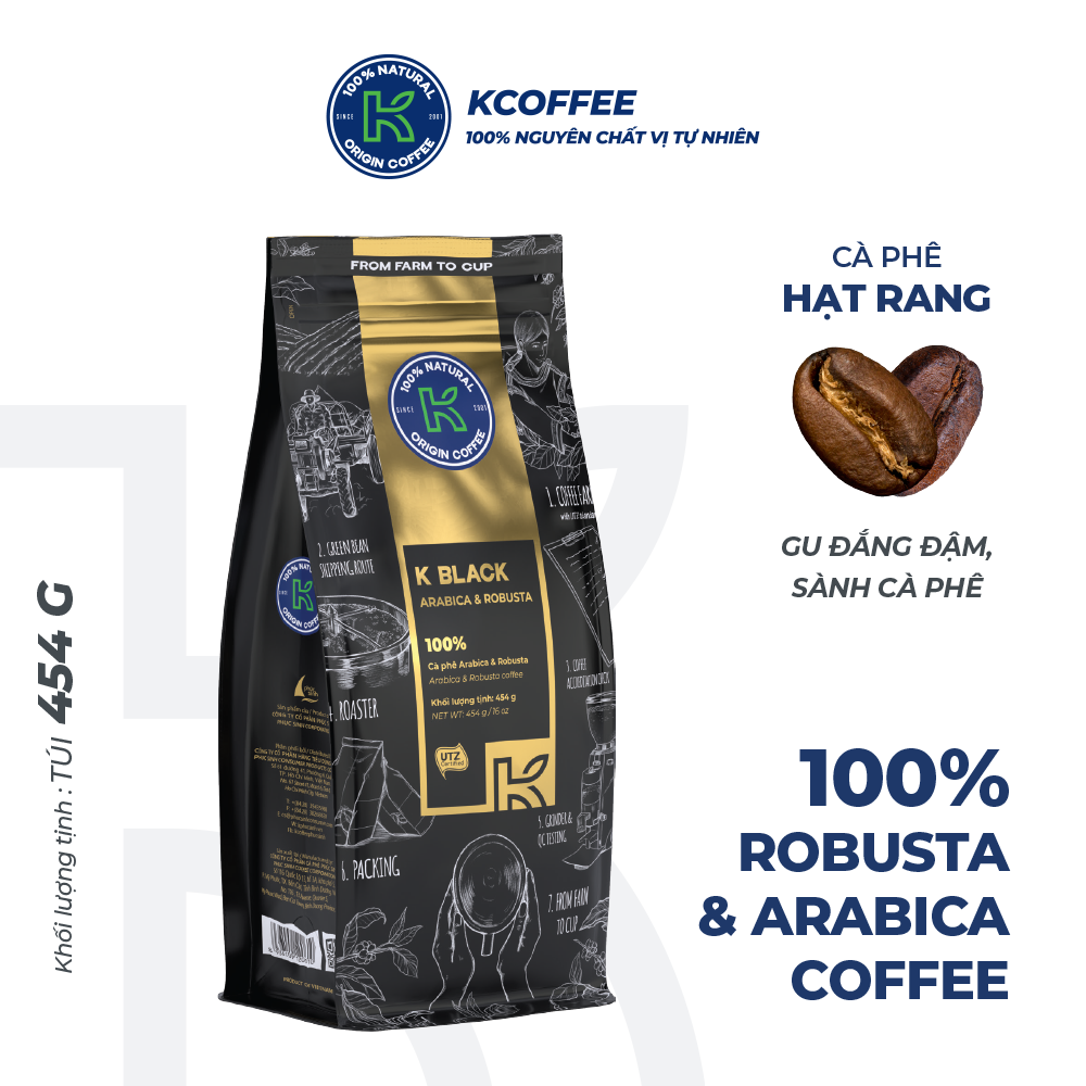 Cà phê Rang xay Đặc sản Nguyên chất Pha phin K Coffee K Black 454g (cà phê ủ lạnh, pour over)